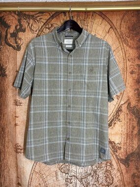 Mens Short Sleeve Shirt Large Button Up by Weatherproof Vintage Sage Green EUC